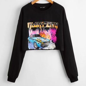 SHEIN letter and car graphic long sleeve crop top